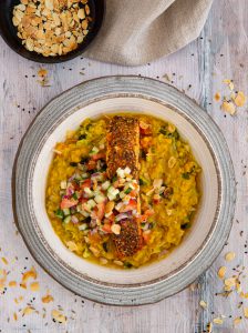 Spiced salmon with dhal