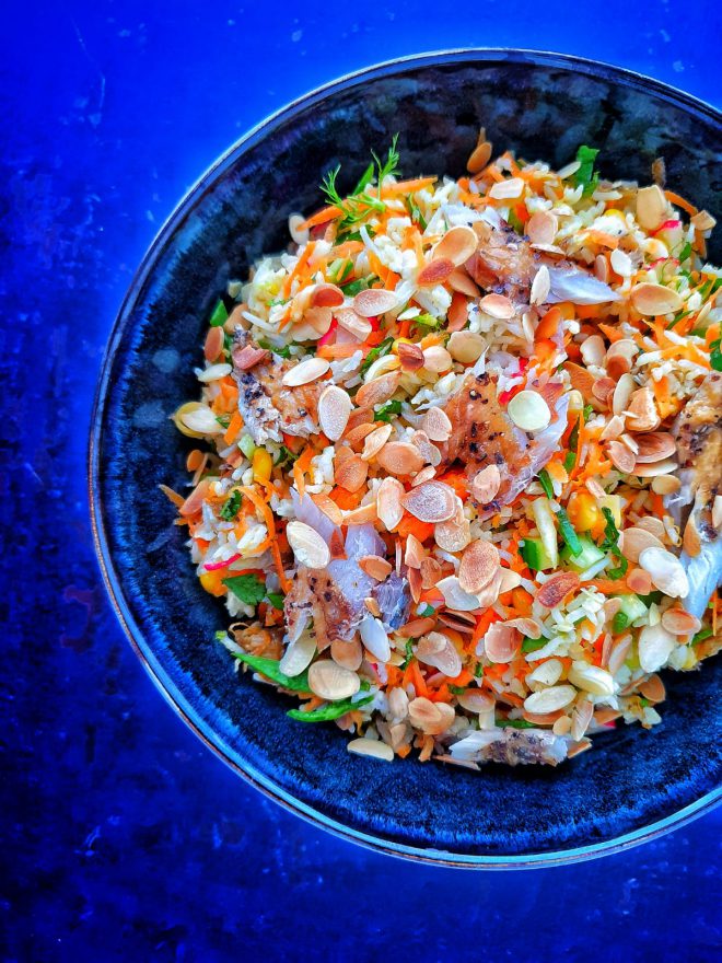 Mackerel rice salad