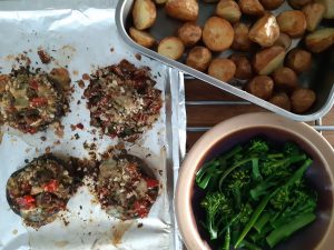 Blue cheese and nut stuffed mushrooms