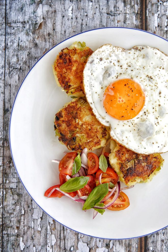 Leek and potato cakes