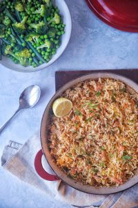 Lemony smoked salmon pilaf