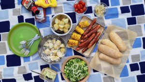 BBQ Hotdog on the picnic blanket