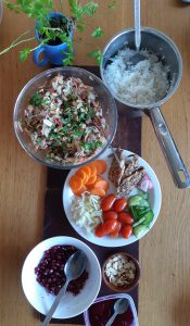 Smoked mackerel rice salad with Middle Eastern twist