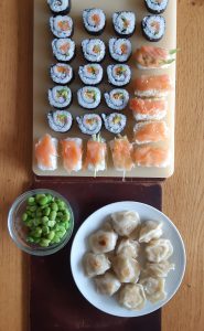 Sushi and dumplings