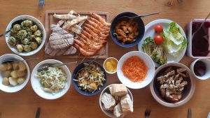 BBQ fish with salads