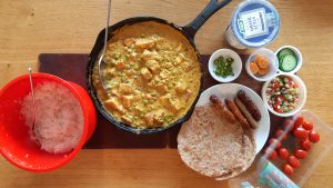 Paneer spinach pea curry