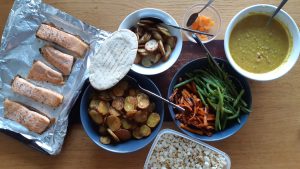 Salmon with dhal and masala potatoes