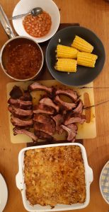 Ribs BBQ beans macaroni cheese