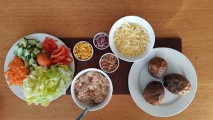 Jacket potatoes with tuna and salad