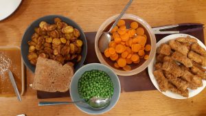 Salmon fish fingers with masala potatoes