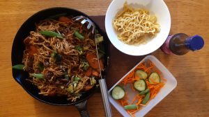 Beef and veg in oyster sauce with noodles