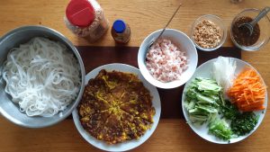 Thai noodle salad and sweetcorn fritters