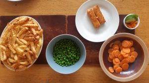 Fish pie with crinkle cut chip topping