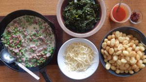 Gnocchi with creamy bacon and pea sauce