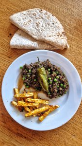 Mushroom keema with celeriac chips