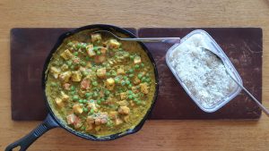 Paneer spinach and pea curry