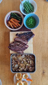 Smoked brisket with boulangere potatoes