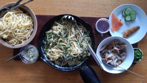 Smoked mackerel and leek linguine