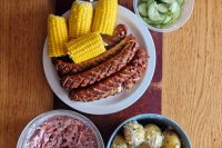 Bratwurst and salads