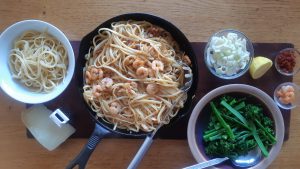 Prawn chorizo and fennel linguine