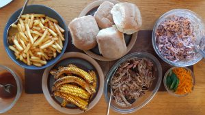 Pulled pork rolls with corn ribs