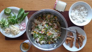 Smoked mackerel rice salad