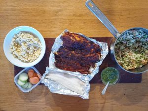Charred sea bass with giant couscous