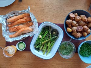 Salmon with asparagus and salsa verde