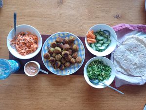 Falafel flatbreads and salad