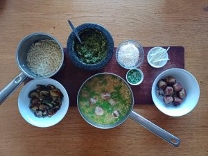 Pork meatball courgette and orzo broth