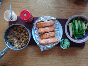 Salmon with soy sesame rice