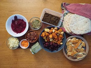 Warm roasted root veg salad