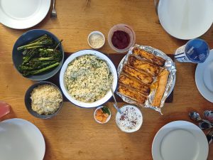 Harissa salmon orzo salad