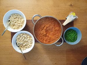 Homemade pasta with sausage and chorizo ragu