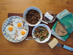 Refried beans and tortillas