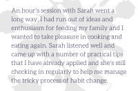 Mary's meal planning session testimonial