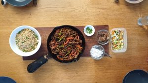 Crispy chilli beef with egg fried rice