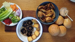 Crispy tofu and mushroom burgers