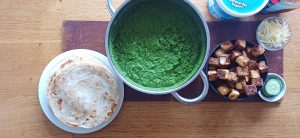 Pea spinach and paneer curry