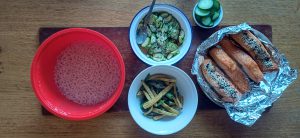 Sesame salmon with kimchi cucumber