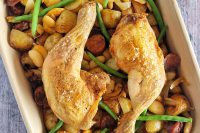 Chicken chorizo and potato tray bake