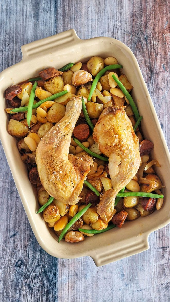 Chicken chorizo and potato tray bake