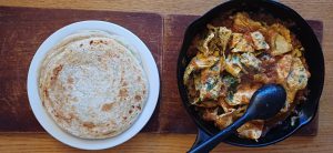 Omelette curry with parathas