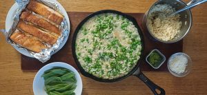 Pea orzotto with salmon