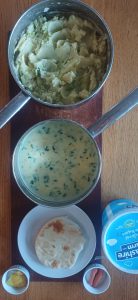 Smoked haddock with champ and creamy sweetcorn sauce