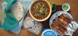 Scotch bonnet lentils with salmon