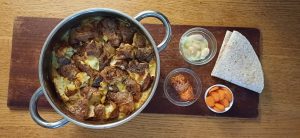 Creamy leek butterbean and salmon pie