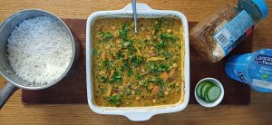 Roast vegetable chickpea and spinach traybake curry