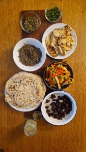 Warm root veg salad with halloumi and flatbreads